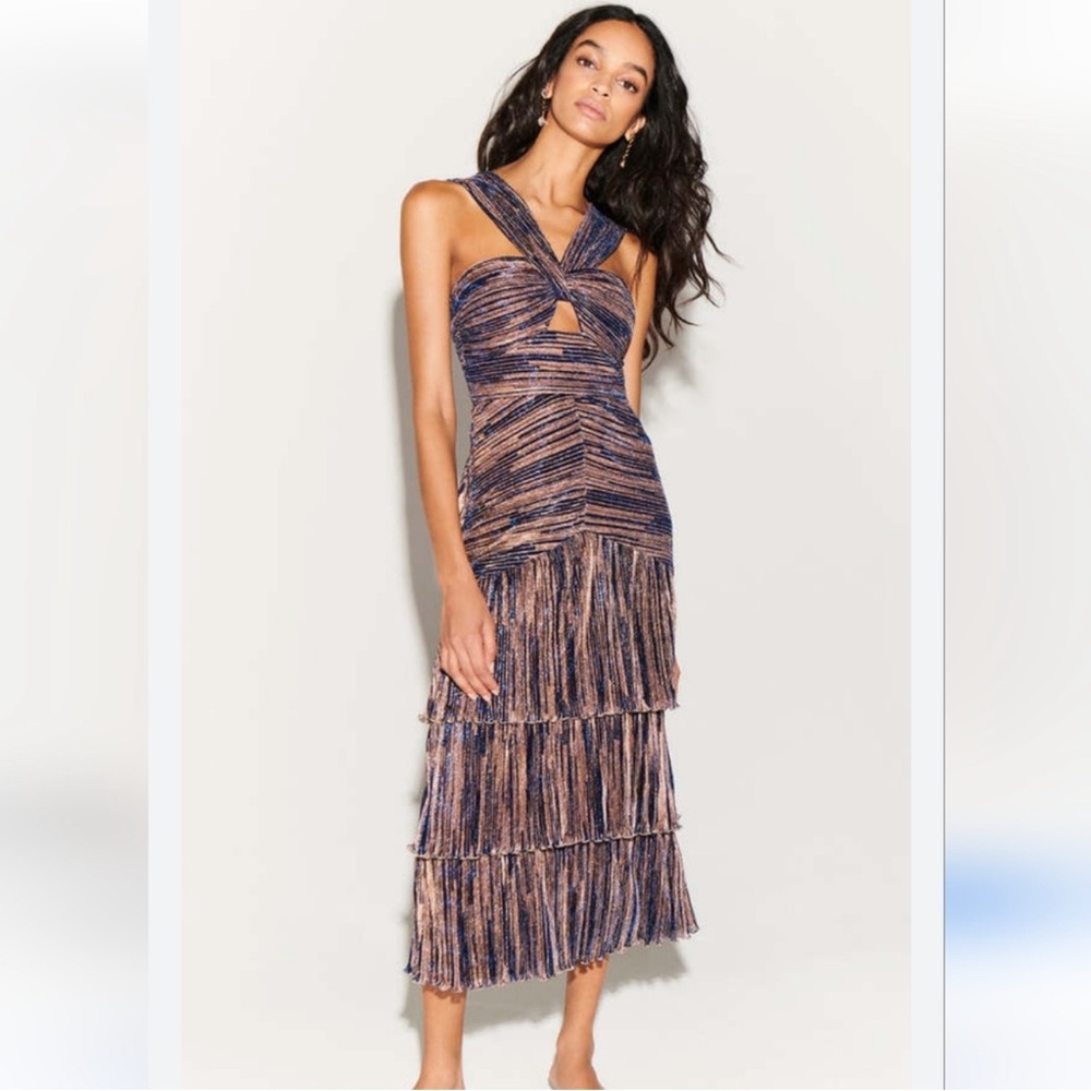 Saylor Intermix Hedi Lurex Metallic Halter‎ Midi Dress